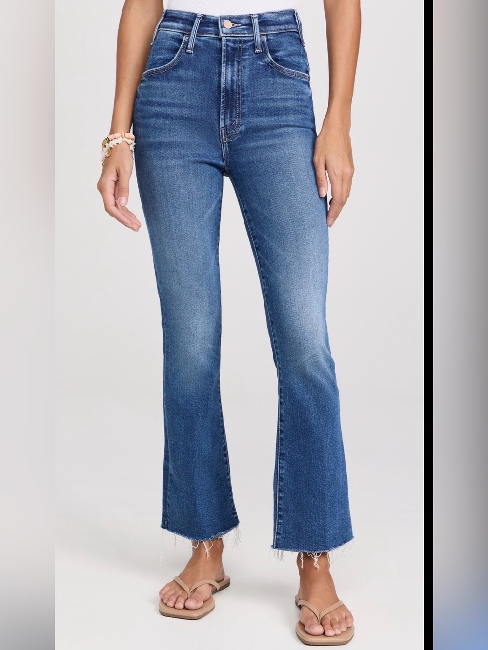MOTHER Blue High-Rise Flare Jeans with Raw Hem